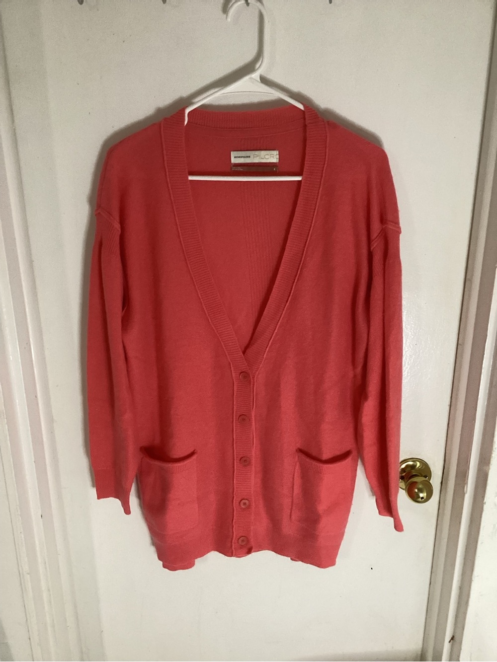 Anthropologie Pilcro Coral Button-Front 100% Cashmere V-Neck Cardigan Size Small